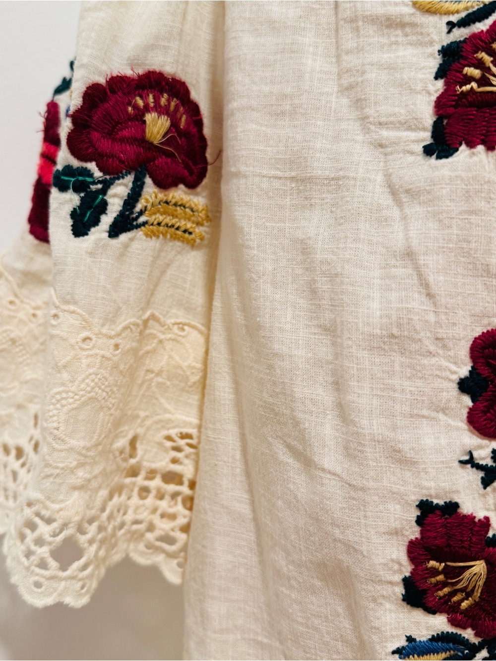 Jennifer & Grace Cream Embroidered Tie-Front Blouse - Picture 10 of 11